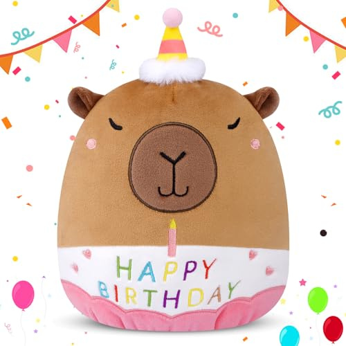 MUFEIRUO Capybara Kuscheltier Plüschtier,Happy Birthday Capybara Plüsch,Wasserschwein Stofftiere Plüschtier Plüschtiere Stofftiere Kuscheltiere,Geburtstagsgeschenke für Kinder Jungen Mädchen
