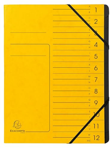 Exacompta - Ref. 541209E – Karton mit 10 Ordnern mit Klammerrücken – mit Gummibändern – bedruckter Deckel aus Glanzkarton und schwarzer Innenseite aus recycelter Karte – 12 Fächer – 24,5 x 32 cm – A4