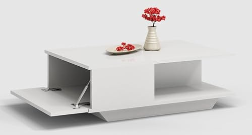BDW - Denver Couchtisch mit Stauraum - Sofatisch Modern - Weiß glänzend - 60 x 42 x 90 cm - Beistelltisch, Lowboard für Wohnzimmer - Schlichtes Design, Grifflos