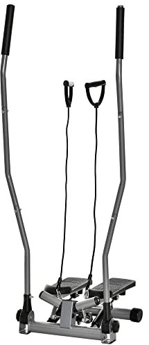 HOMCOM Stepper Fitness Casa con Manubrio e Bande Elastiche, Monitor LCD e Piedini Antiscivoli, Stepper in Acciaio e ABS, per Allenamento a Casa e Palestra, 54x40x135 cm, Argento e Nero