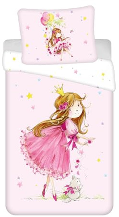 Jerry Fabrics Prinzessin, Kinderbettwäsche, Märchenhaftes Sternchen- und Ballonmotiv, Bettdecke 140 x 200 cm + Kopfkissen 70 x 90 cm, 100% Baumwolle