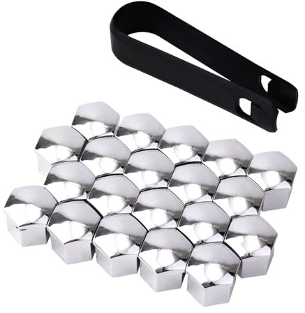 BOXOB 20pcs Car Wheel Lug Nut Covers, 19mm Hexagonal Lugnut Covers with Removal Tool Wheel Trims Bolt Caps Automotive Exterior Accessories for Most Car (Silver)
