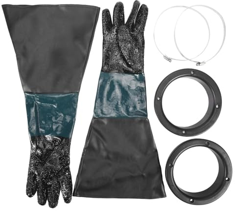 Gokelomg Sandstrahlmittel Handschuhe, 60cm Gummihandschuhe mit O-Ringen und Baumwollfutter für Sandstrahlkabinen