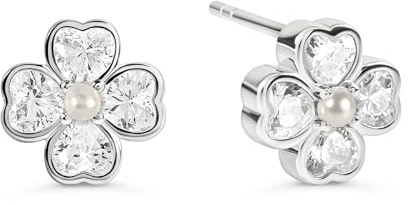 Radley Sterling Silver Clear Heart Cubic Zirconia Flower Earrings
