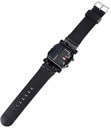 TOPINCN Binäre LED-Uhr, Datums- und Wochenanzeige, Elektronische Zeitmessung, Unisex-Uhr für den Täglichen Gebrauch, PU-Armband, Marineblau