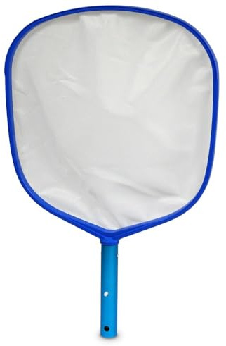 POOL Total Laubkescher Oberflächenkescher feinmaschig - Aluminiumrahmen blau/weiß - Flaches extra feines Netz - Für Blütenstaub & feine Partikel - ca. 34,5 cm Kescherbreite
