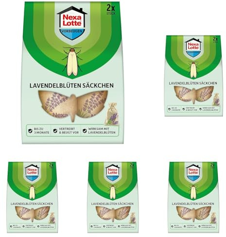 Nexa Lotte Lavendelblüten Säckchen, 2 Säckchen - für effektiven natürlichen Mottenschutz bis zu 3 Monate und angenehmen, frischen Duft (Packung mit 5)
