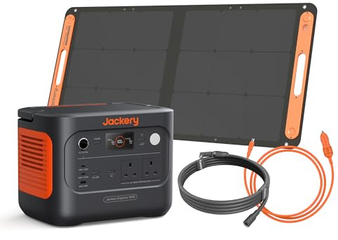 Jackery 1000 v2 with 100W Solar Panel, 5m Extension & Car Charging Cable | 1070Wh LiFePO4 Battery, Dual 100W USB-C & 1-Hour Fast Charge, 1500W Solar Generator for Camping, Caravans & Off-Grid Life