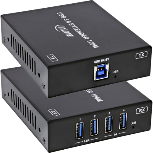 InLine USB 3.2 Extender, Cat.6, 100 m, 5 Gb/s, PoC, RS232 | USB 3.2 Gen.1 bis 100 m, 5 Gb/s, Cat.6a, PoC, RS232, FSYNC, 4 USB-Ports