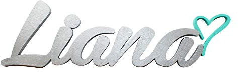 Mia Studio Personalised Name Sign for Kids Room, Name with Heart, 1st Birthday Name, Personalised Name Plaque for Room Decor, Door Sign, Variety of Fonts, Colours and Sizes (Name with Heart)