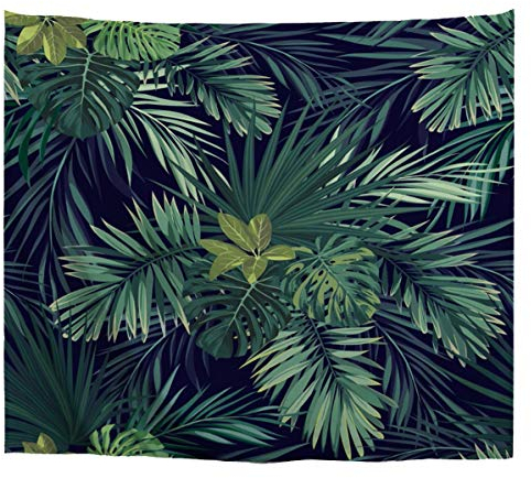 A.Monamour Tropisch Dunkelgrün Banane Palme Blatt Pflanzen Wandteppich Wandbehänge Decke Böhmische Bettdecke Abdeckung Hippie Strand Handtücher Schlafzimmer Wohnzimmer Schlafsaal Wanddekor 153X130Cm