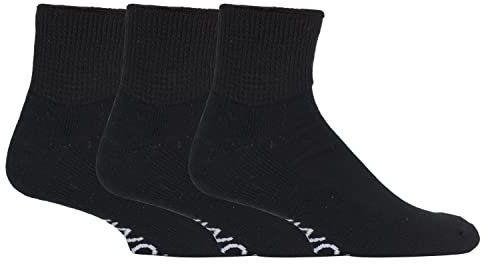 IOMI - 3 Pairs Extra Wide Cotton Cushioned Short Ankle Diabetic Socks for Swollen Feet and Legs (6-8.5 UK, Black (Short)