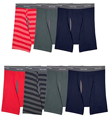 Fruit of the Loom Men's Coolzone Boxer Briefs, Moisture Wicking & Breathable, Assorted Color Multipacks, 7 Pack - Stripe/Solid, M