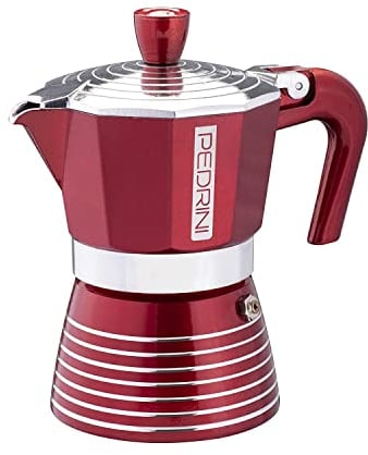 Pedrini Infinity Caffettiera Alluminio 6 tazze, glitterata colore rosso