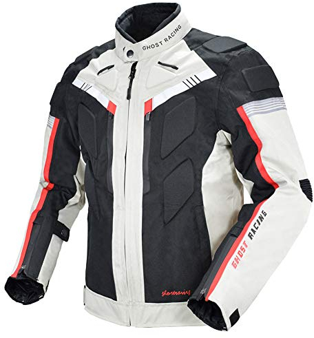 Atack-B Motorrad Jacke, Wasserdichte Und Atmungsaktive Motorradbekleidung, Herausnehmbares Warmes Innenfutter, 5 Integrierte Schutzausrüstung (Hellgrau,XXXL)