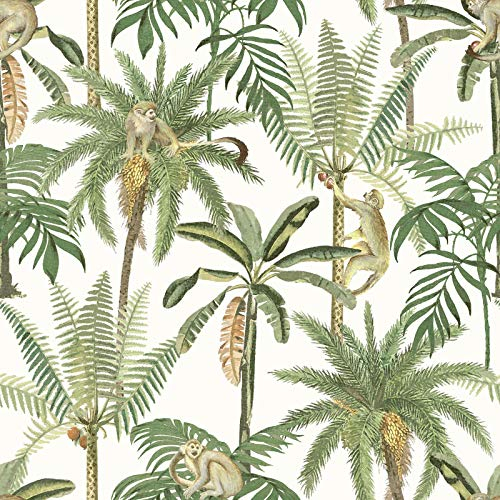 World of Wallpaper Amazonia Singe Arbre Jungle Papier Peint Blanc WOW043 palmier