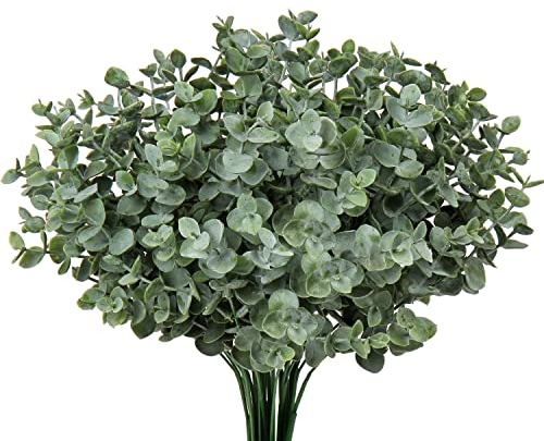 Briful 4 PCS Künstliche Eukalyptusbusch Kunstpflanze Eukalyptusstiele Blattspray Faux Eukalyptus Plastikpflanzen für Home Party Hochzeitsdekoration Blumenarrangement