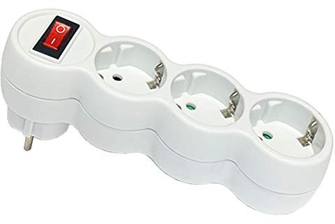 Acan - Ladrón de 3 enchufes con Interruptor, Adaptador Plano con Interruptor y Tres enchufes schuko,Base Regleta 3 Tomas