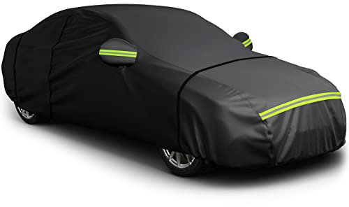 Favoto Sedan Car Cover, Out Door Full Car Covers Waterproof Large with Right Side Zipper Sun Protection Windproof Exterior Covers Universal Fit (169 to 185 inches) Black Car Cover