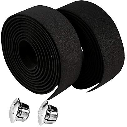 Dilwe Handlebar Tapes, 2pcs Cycling Road Bike Handlebar Tapes Bicycle Handlebar Grip Wrap Tape + 2 Bar Plugs(black)