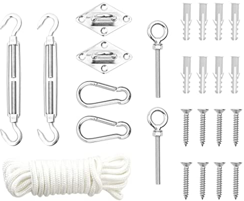vidaXL Sonnensegel Zubehör Set 9-TLG. Wandösen Karabinerhaken Spanner Schraube Seil Befestigungsset Montage Kit Aufbau Befestig Montageset Edelstahl