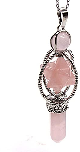 MCWJ Silber überzogene Sechseck-Säule Merkaba-Symbol Grün Aventurin Anhänger Klarer Quarzschmuck-Rose rosa Quarz._CHINA