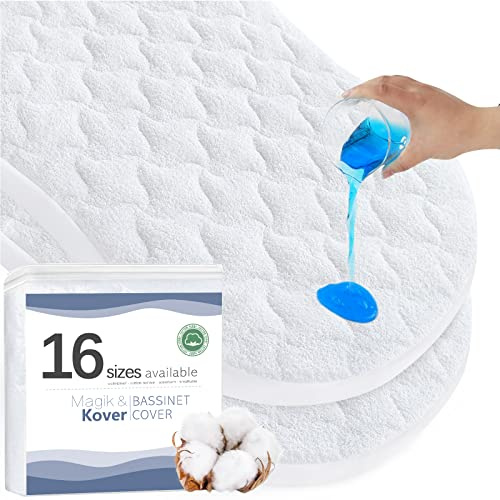 Bassinet Mattress Pad Cover 30 x 18 - Fits for Halo BassiNest Swivel | Glide, Flex, Luxe & Premiere Series Sleeper, Waterproof Quilted Bassinet Mattress Protector 2 Pack, Cotton Terry Surface