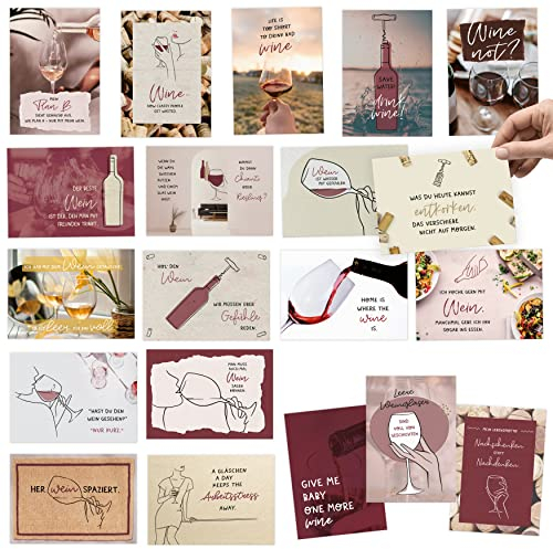 Kipitan 20 Postkarten Set zum Thema WEIN - mit lustigen Sprüchen als Geschenk für Weinliebhaber - zum Verschenken für Weintrinker, Freundin/Freund oder Kollegin & Kollegen