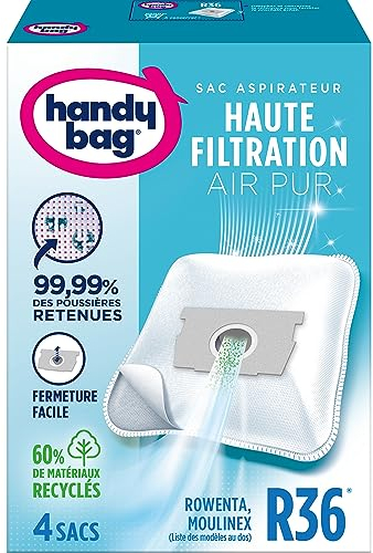 Melitta Handy Bag R36 Staubsaugerbeutel für Moulinex und Rowenta Staubsauger, luftdichter Verschluss, antiallergischer Filter, 3 x 4 Stück
