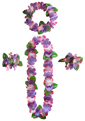 duoyif Hawaiiketten Hawaii Blumen kette Blumenketten Hawaiian Kette Haarband Armbänder Grasrock Party Kostüm Zubehör Blumenkette Für Cheerleading Geburtstags Karnevals Weihnachten Strandpartys (F)