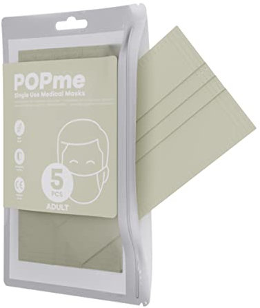 Popme Mascherine Colorate Monouso, Mascherina Chirurgica Colorata CE, con Clip Nasale Adattabile, Bustina con Chiusura Ermetica, Modello Verde Salvia, 5 Pezzi,