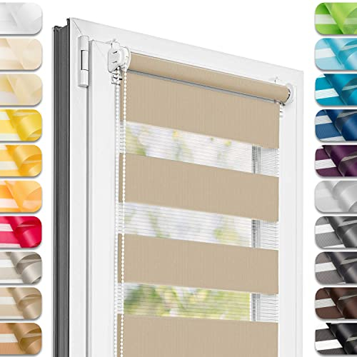 Estika Doppelrollo Klemmfix ohne Bohren - 50 cm x 220 cm - Sandstrand - 27 Stofffarben, Tag und Nacht Duo Rollo, Rollos für Fenster ohne Bohren, Fenster Sichtschutz (50 cm Stoffbreite)