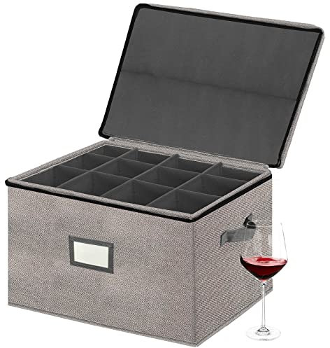 Xmasorme Stielglas-Aufbewahrungsbox, Weinglas-Aufbewahrungsbox, Behälter, Hartschalen-Kristallglas-Etui für 12 Rotweingläser, mit Etikettenfenster, Griffe zum Umzug, Aufbewahrung, Picknick