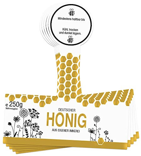 Apoidea – Honig Etiketten 250g mit Goldveredlung & Gewährverschluss selbstklebend, personalisierbar - 100 Stück/Etiketten Honiggläser/Honig Aufkleber für selbstgemachten Honig/Honigetiketten