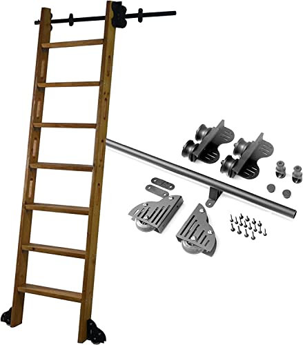 Retractable Sliding Ladder Hardware Full Set ，Library Ladder Mobile Track Rolling Ladder Hanging Rail For Home/Indoor/Loft ， With Floor Roller Wheels (Size : 6.6ft/200cm Track Kit)