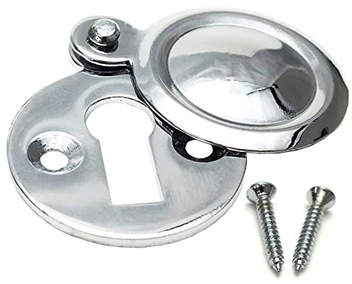 Chrome Covered Key Escutcheon Round Front Door Keyhole Victorian Escutcheon Covered 35mm Plate Lock Cover with Screws for Internal Doors for Security and Protection from Key Damage.