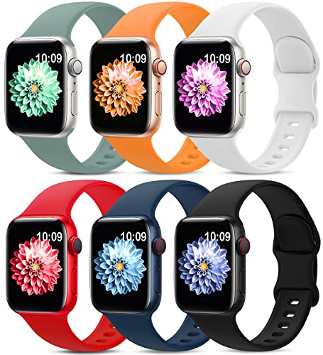AMSKY 6 Piezas Correas de Silicona Compatible con Correa Apple Watch 40mm 44mm 46mm 45mm 41mm 42mm 38mm 49mm para Mujer Hombre, Sport Correa Compatible con iWatch Se Ultra Series 10 9 8 7 6 5 4 3 2 1