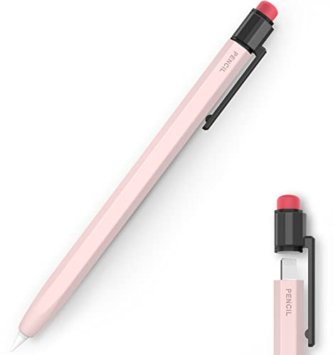 TRONWIN Hülle für Apple Pencil 1. Generation Silikonhülle Anti-Rutsch Apple Pencil 1 Schutzhülle Klassische Hülle mit Stabilem Clip Kompatibel mit Apple Pencil 1. Generation (Rosa)