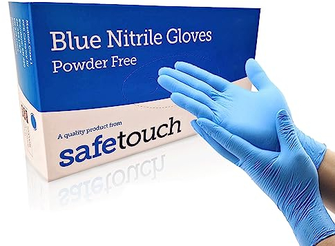 Guantes de nitrilo Just Health | Sin polvo, sin látex, ambidiestros, desechables, flexibles y resistentes | Uso versátil | Guantes de nitrilo azules | 100 piezas -M