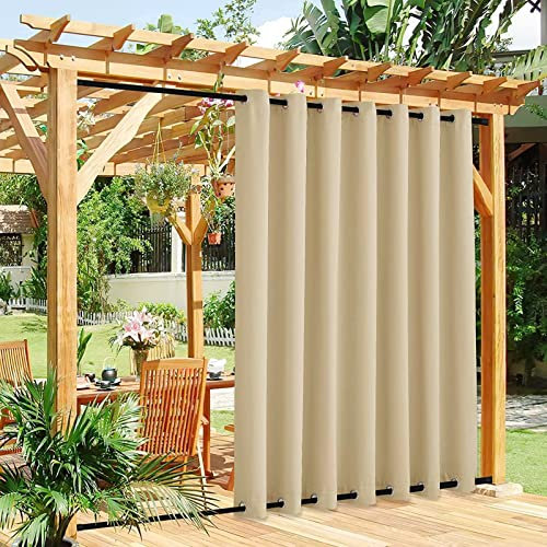 JIwqDY Outdoor Vorhänge mit Ösen Oben und Unten Aussenvorhang Sonnenschutz Blickdicht Gardine Terrasse Garten Balkon (Color : Beige, Size : 1.7x2.3m)