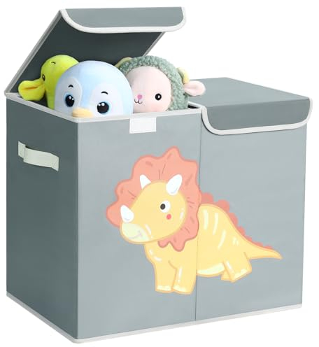 Homsorout Large Toy Box Chest with Lid - Foldable Dinosaur Storage Boxes Fabric Cartoon Organiser with Handles Divider Lightweight Basket for Boys, Girls, Clothes, Toddler, Children, Nursery
