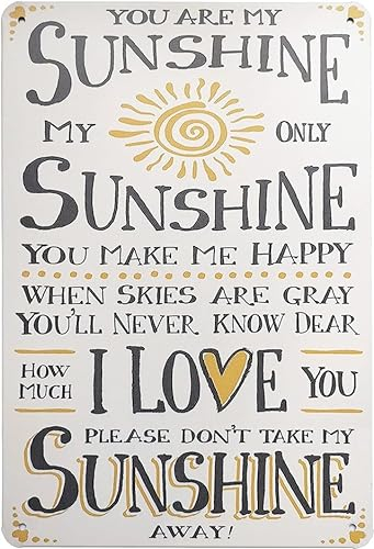 Geroclonup Dekoratives Schild mit Aufschrift You are My Sunshine, cremefarben mit grauem Schriftzug, Vintage-Plakette, Poster, Wanddekoration, 20 x 30 cm