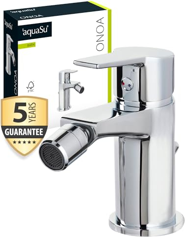 'aquaSu® Bidet-Armatur Onoa, mit Excentergarnitur, Wasserhahn Bidet, leichtgängige Keramikkartusche, Standard-Montage, Messingkern, verchromt, 799119