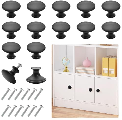 TRUEIN 12Pcs Black Cupboard Knobs 30mm, Round Drawer Handles, Zinc Alloy Cabinet Door Knobs, Elegant Simplicity Chrome Door Knobs for Drawer Wardrobe Cupboard Door, Screws Included
