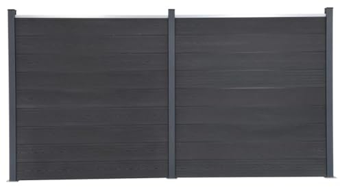 vidaXL Zaunelement Set, Rostfrei Gartenzaun Set mit 18 Zaunbrett 3 Pfosten, Sichtschutzzaun mit doppelseitigem Design, Zaun Komplettset, Grau 353x186cm WPC