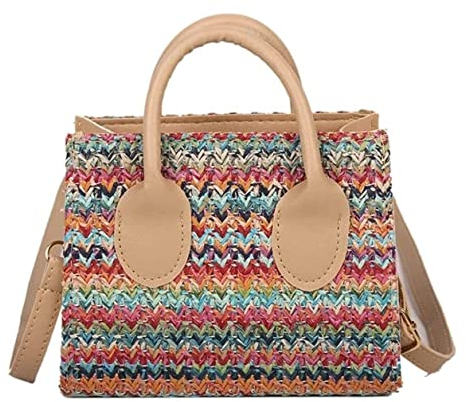 Bolso De Paja Bolso cruzado tejido de lino, bolso tejido para mujer, bolso de hombro para mujer, bolso de mano para mujer con cremallera Bolsos De Playa De Verano ( Color : A , Size : 17*7.5*13.5cm )