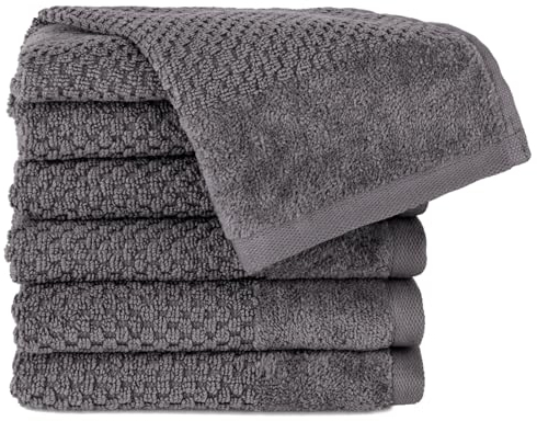 Pure Label 6-TLG. Gästehandtücher 30x50 cm mit Aufhängeschlaufe aus 100% Baumwolle, saugstark, weich und Oeko-TEX Zertifiziert - 6 Gästehandtücher Anthrazit - Grau, 30x50 cm