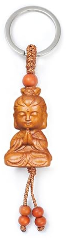 Joycabin Buddha Guanyin Schlüsselanhänger aus Holz, Mahagoni Dreidimensionale Gravur Buddha Anhänger Schlüsselanhänger Für DIY Autozubehör Glücksbringer Geschenk