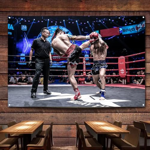 Wandposter und Drucke, Motiv: Muay Thai Fight, dekoratives Banner und Flagge für Boxen, Fitnessstudio, Kampfhalle, Wandkunst, Wandteppich B2