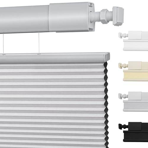 Moonice No Drill Top Down Bottom Up Cellular Pleated Shades Cordless Shades for Windows Blackout Honeycomb Blinds for Home Bedroom Office (Blackout - Gray, 51cm W x 163cm H)